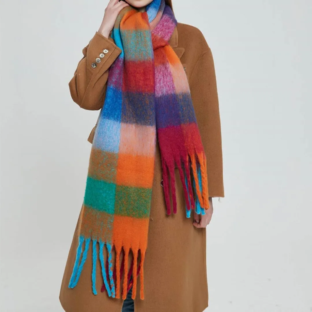 Accity | Plaid Fringe Winter Scarf: Colorful