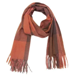 Accity | PLAID PATTERN COLORBLOCK FRINGE TRIM SCARF: PINK