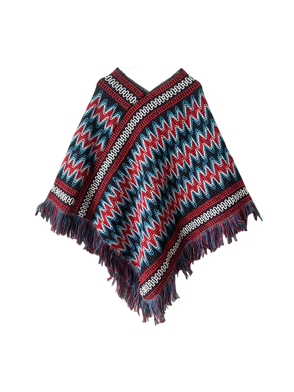 Asymmetric Keep Warm Tasseled Cape Scarf