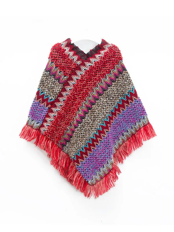 Asymmetric Keep Warm Tasseled Cape Scarf