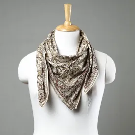 Beige - Pedana Kalamkari Block Printed Natural Dyed Cotton Scarf 82