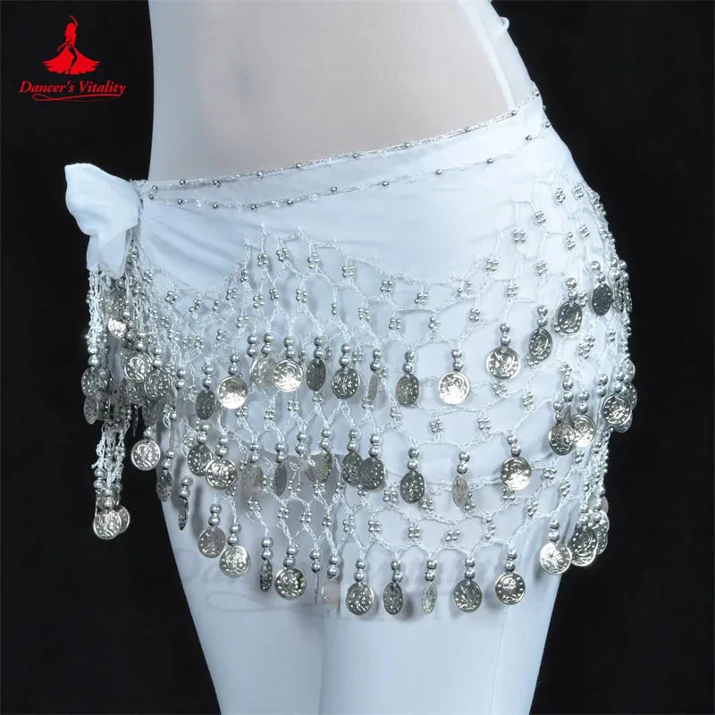 Belly Dance Belt for Women Chiffon Gold Coines Oriental Dancing Wear Accessies Girl's Chiffon Silver Coines Bellydance Hip Scarf