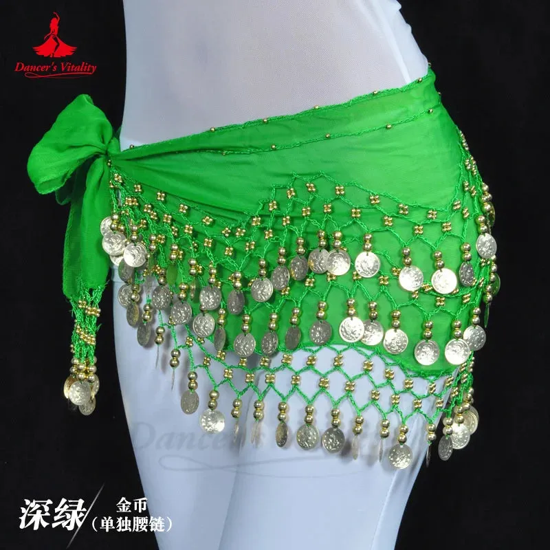 Belly Dance Belt for Women Chiffon Gold Coines Oriental Dancing Wear Accessies Girl's Chiffon Silver Coines Bellydance Hip Scarf