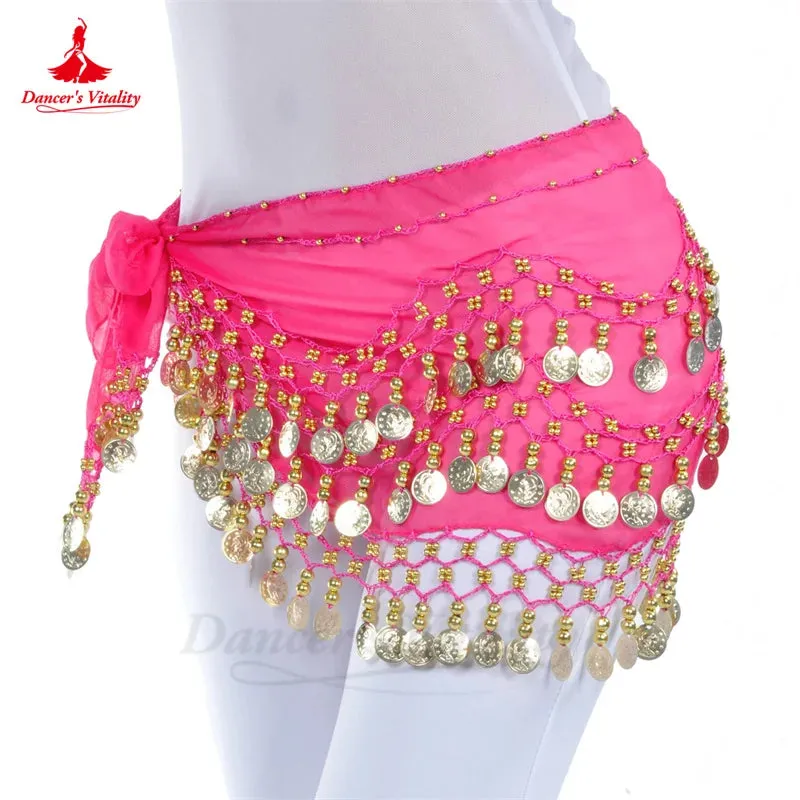 Belly Dance Belt for Women Chiffon Gold Coines Oriental Dancing Wear Accessies Girl's Chiffon Silver Coines Bellydance Hip Scarf