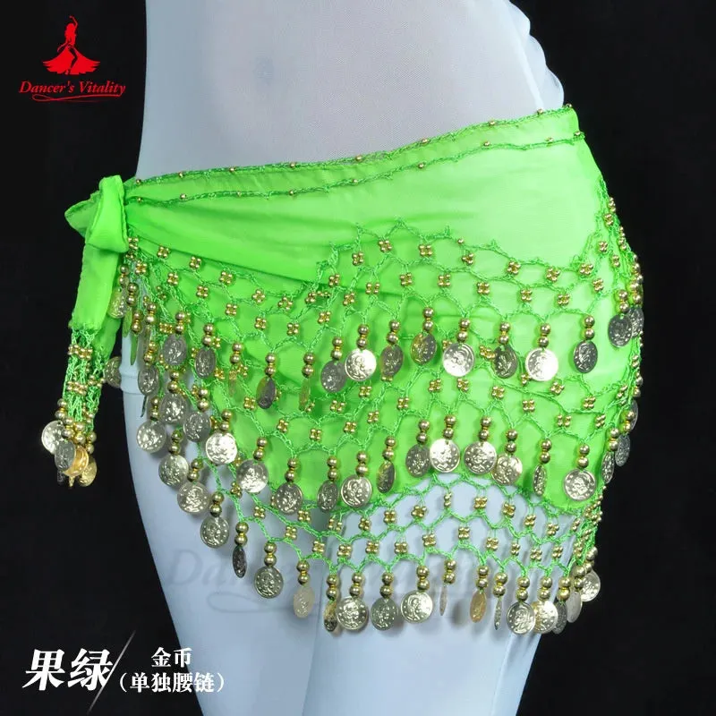 Belly Dance Belt for Women Chiffon Gold Coines Oriental Dancing Wear Accessies Girl's Chiffon Silver Coines Bellydance Hip Scarf