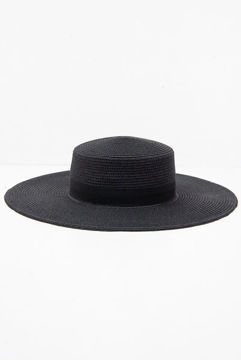 Black Woven Ribbon Detail Beach Hat - Jamilet