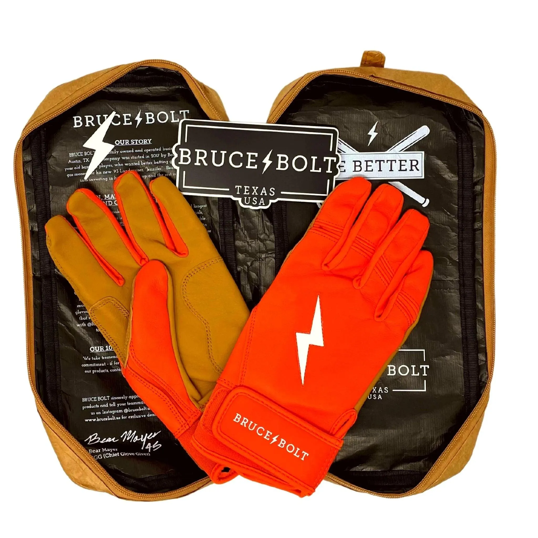 Bruce Bolt PREMIUM PRO Short Cuff Batting Gloves: Orange