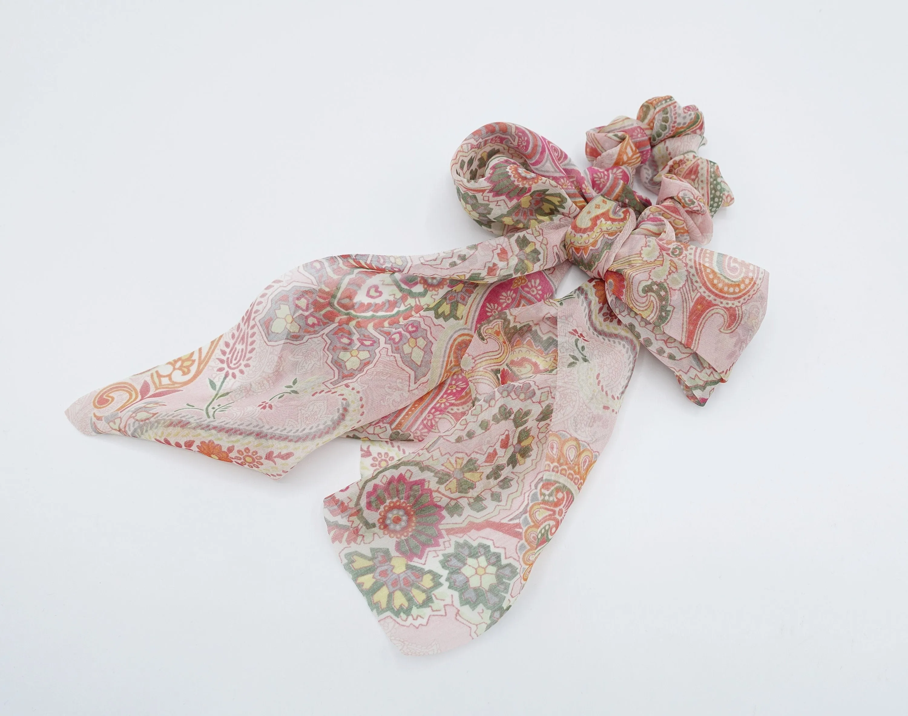 chiffon scarf scrunchies paisley print bow knot hair elastic scrunchie for women