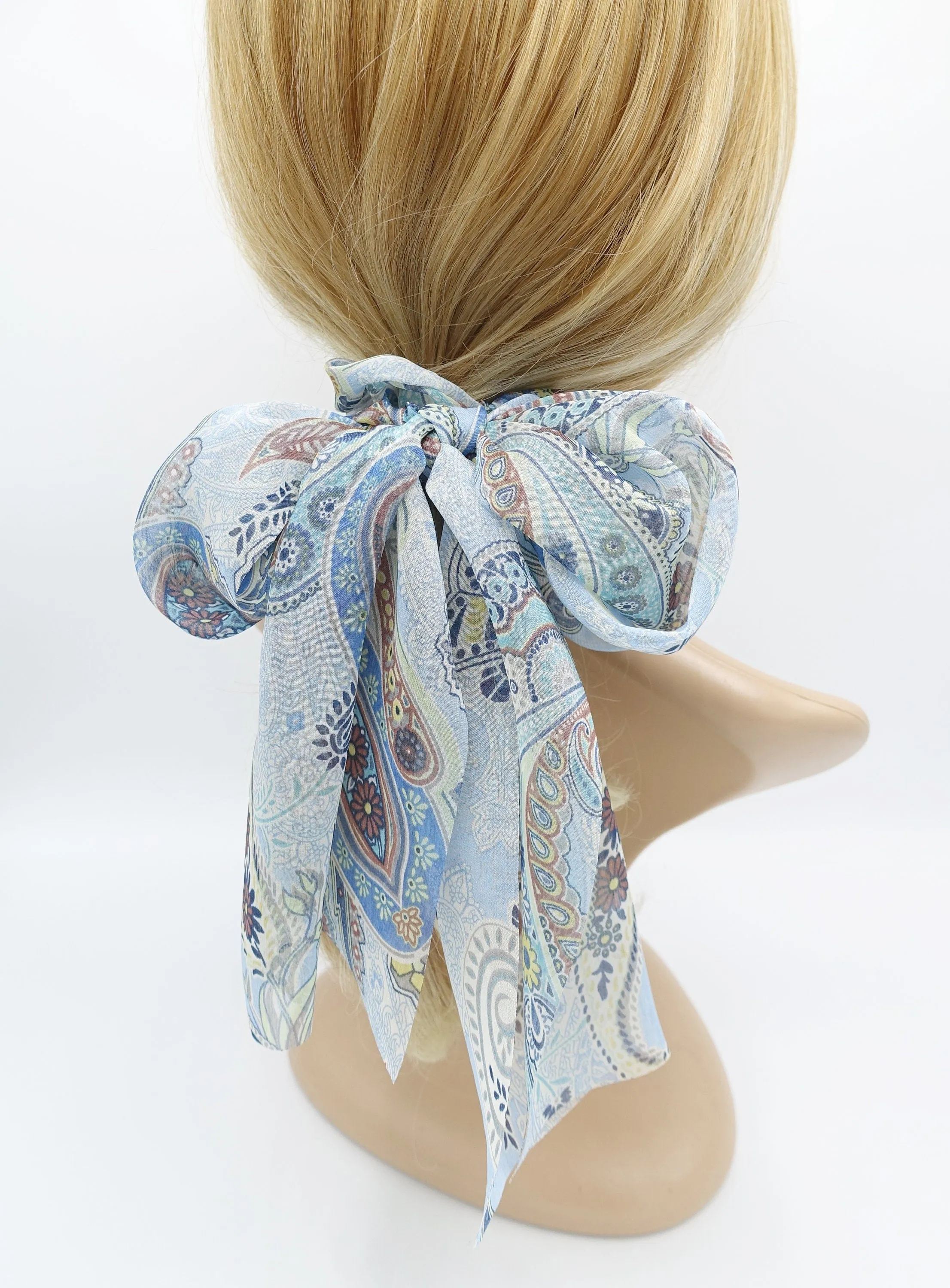 chiffon scarf scrunchies paisley print bow knot hair elastic scrunchie for women