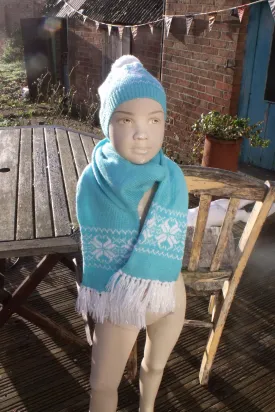 Child's hat and scarf set, snowflakes and frost design.