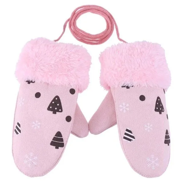 Cute Children Boys Girls Winter Warm Cartoon Tree Snowflake Print Gloves