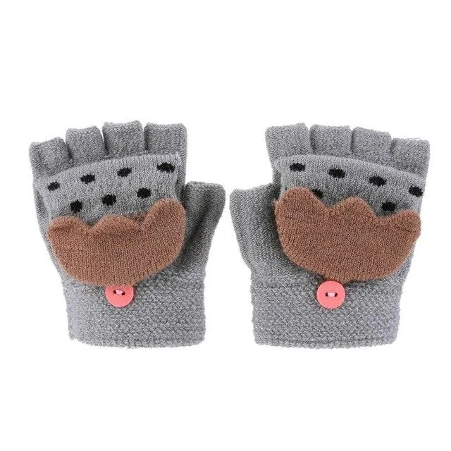 Cute Children Boys Girls Winter Warm Cartoon Tree Snowflake Print Gloves