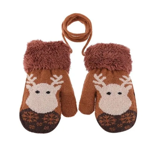 Cute Children Boys Girls Winter Warm Cartoon Tree Snowflake Print Gloves