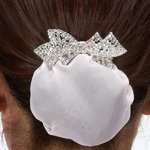 Dasha Designs |  Rhinestone Bow   White Snood