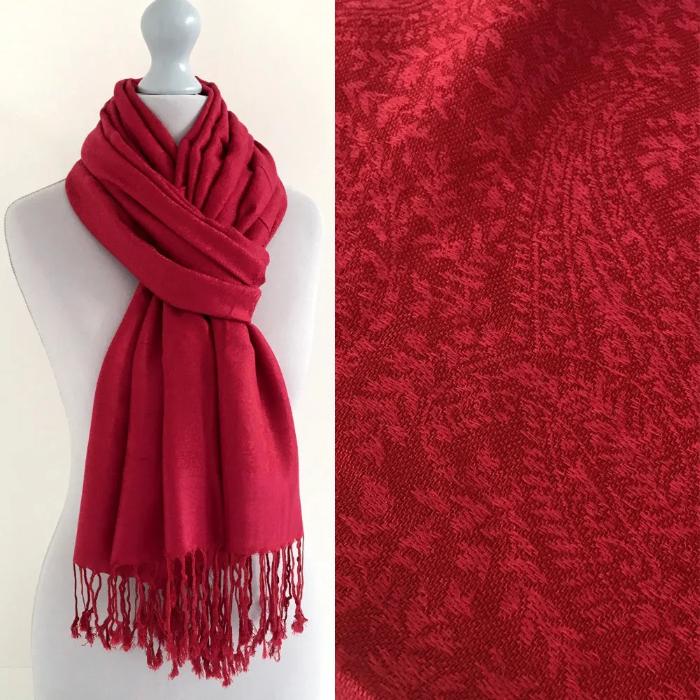 DEEP RED PAISLEY PRINT REVERSIBLE PASHMINA SHAWL SCARF