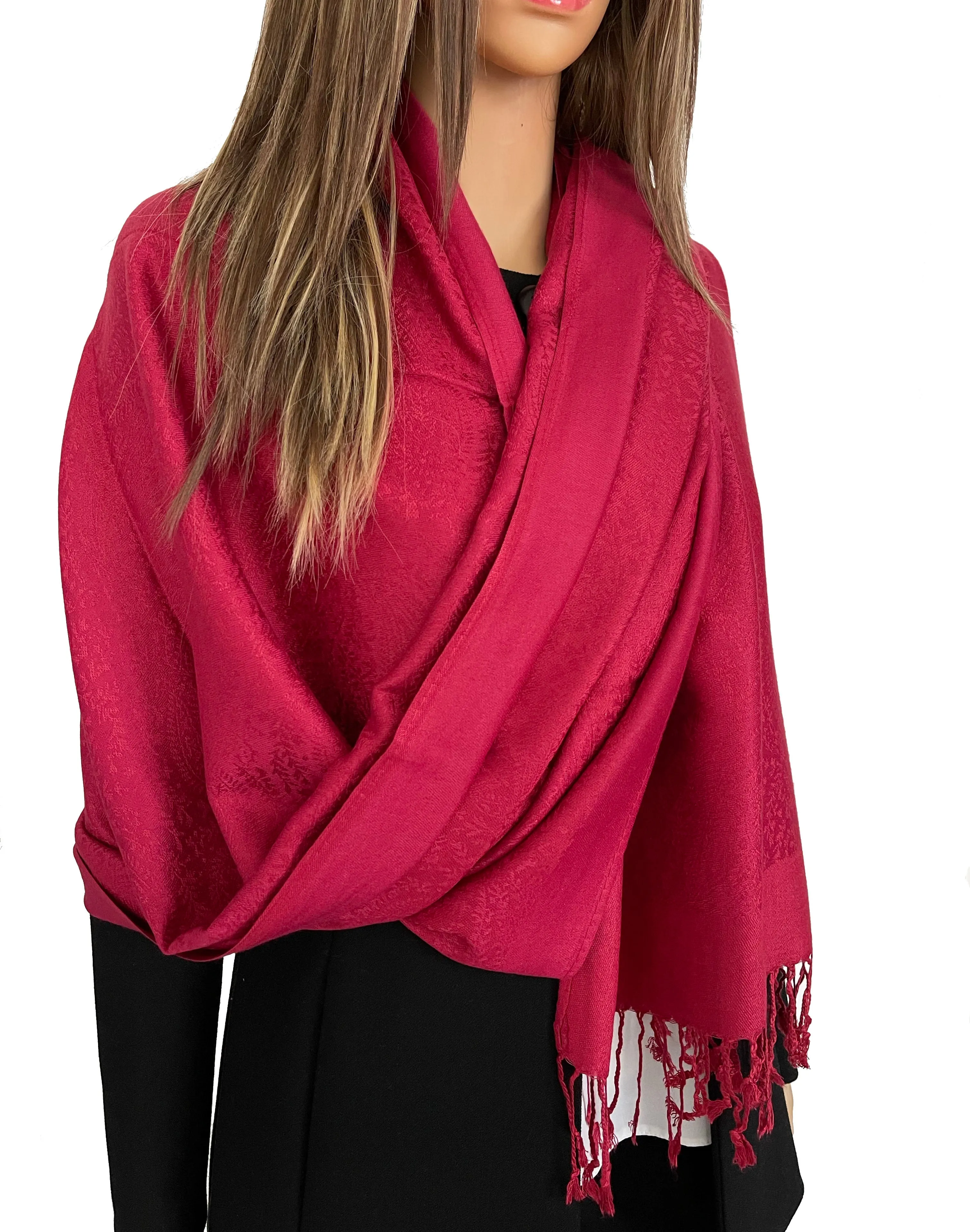 DEEP RED PAISLEY PRINT REVERSIBLE PASHMINA SHAWL SCARF