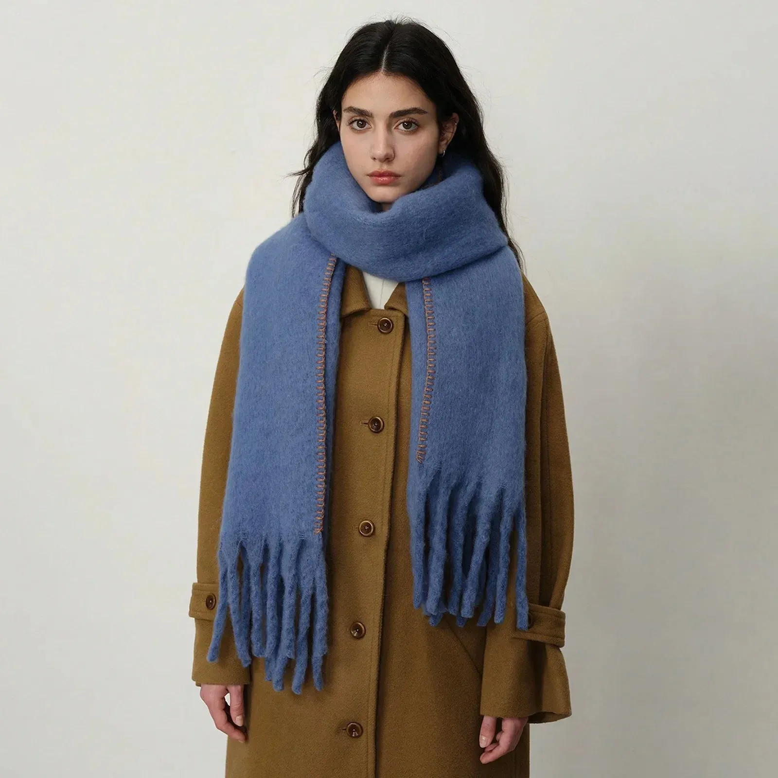 Elegant Minimalist Imitation Cashmere Overlock Scarf