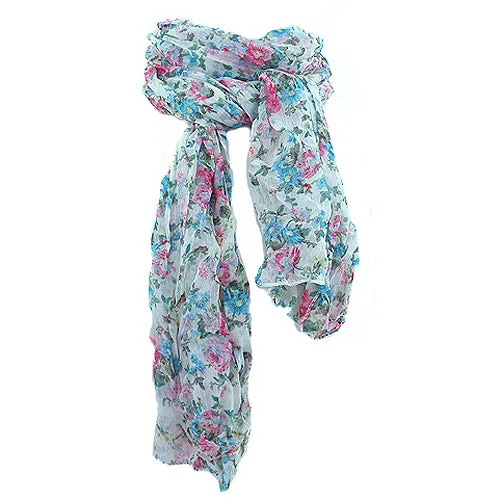 Floral Scarf - Turquoise, pink & green