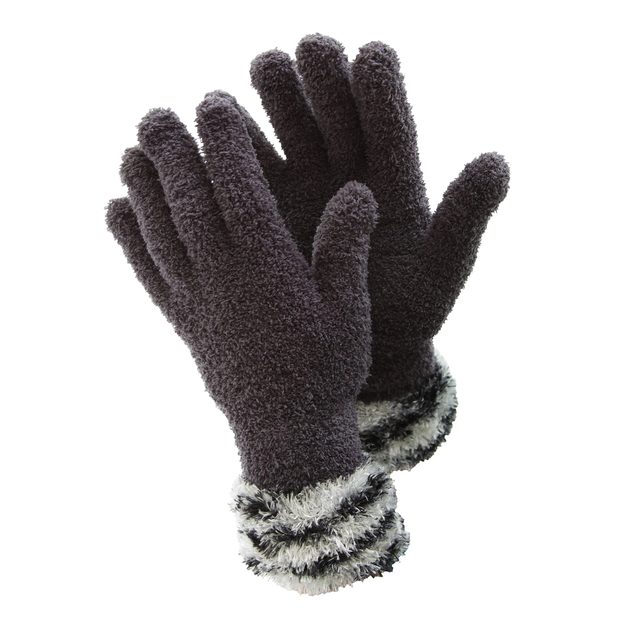 FLOSO Ladies/Womens Fluffy Extra Soft Winter Gloves With Patterned Cuff