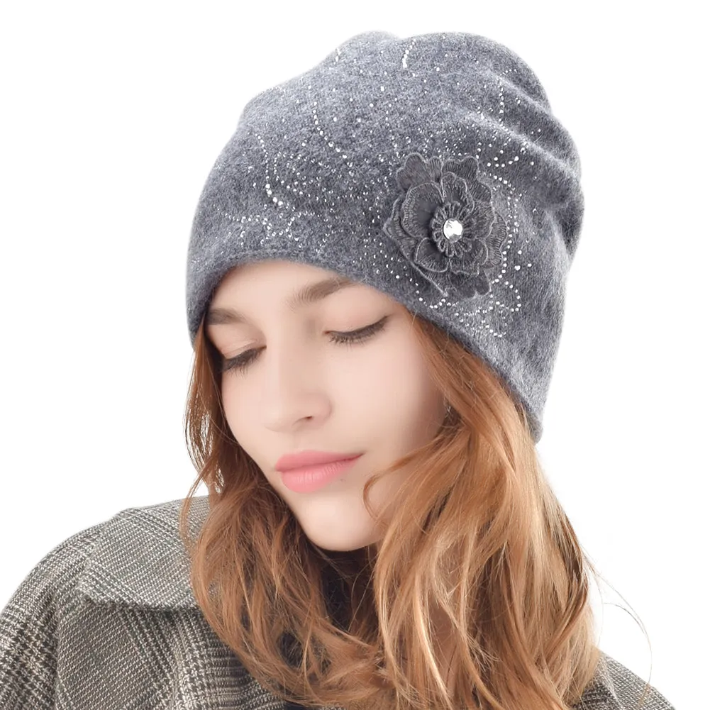 FURTALK Women Winter Beanies Hat Flower Sequin  Drop Shipping B008