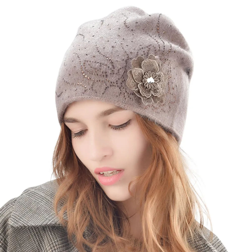 FURTALK Women Winter Beanies Hat Flower Sequin  Drop Shipping B008