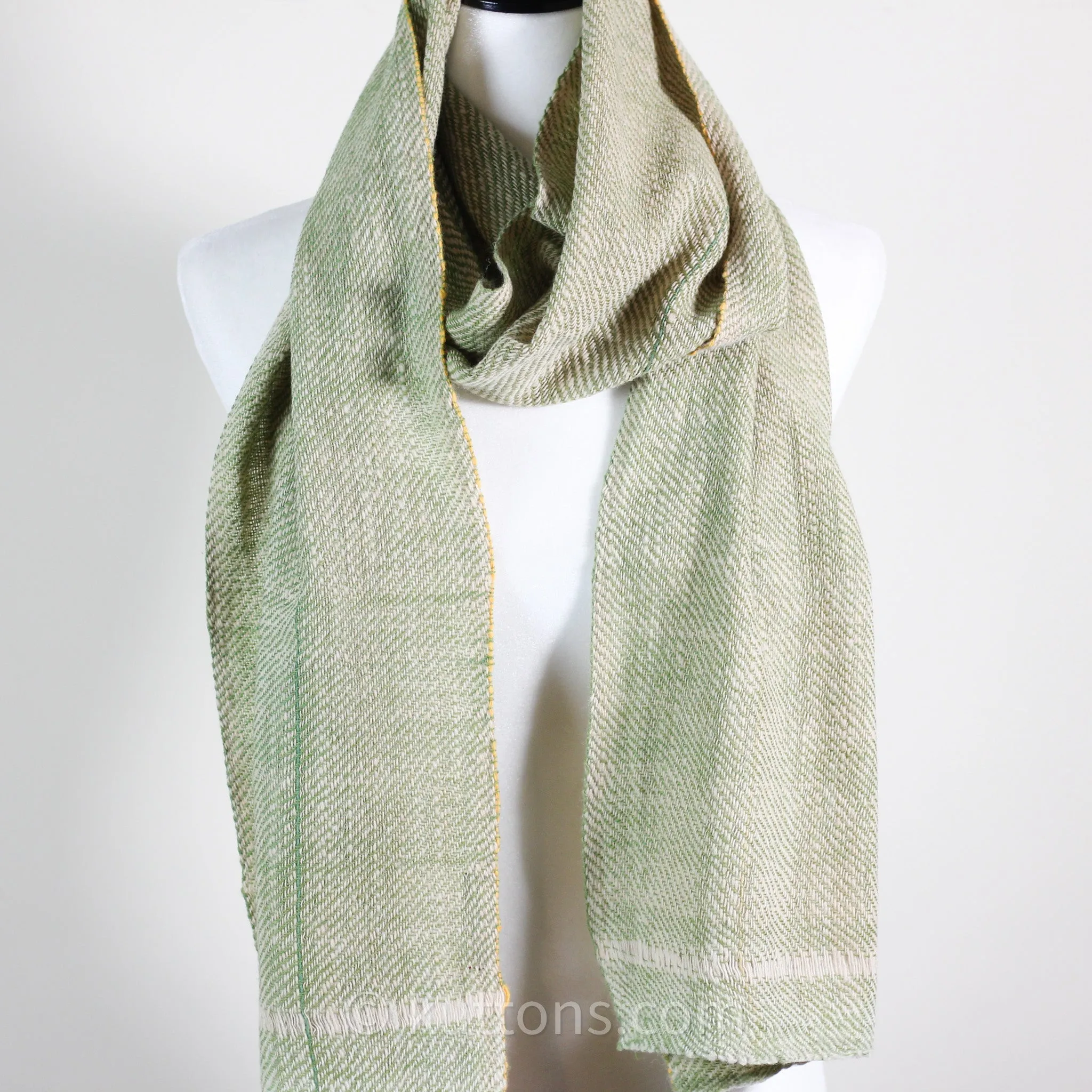 Himalayan & Merino Wool Scarf - Handspun, Handwoven and Naturally-Dyed in the Himalayas with Indigo & Tesu Flowers | Green, 13x76"