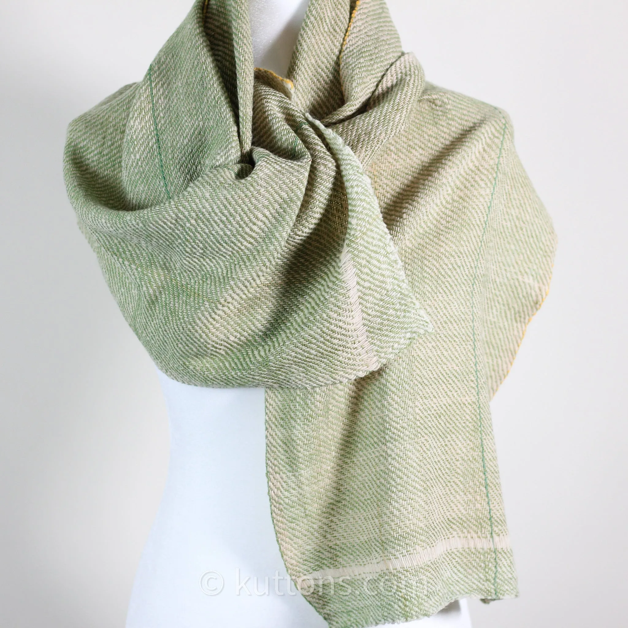 Himalayan & Merino Wool Scarf - Handspun, Handwoven and Naturally-Dyed in the Himalayas with Indigo & Tesu Flowers | Green, 13x76"