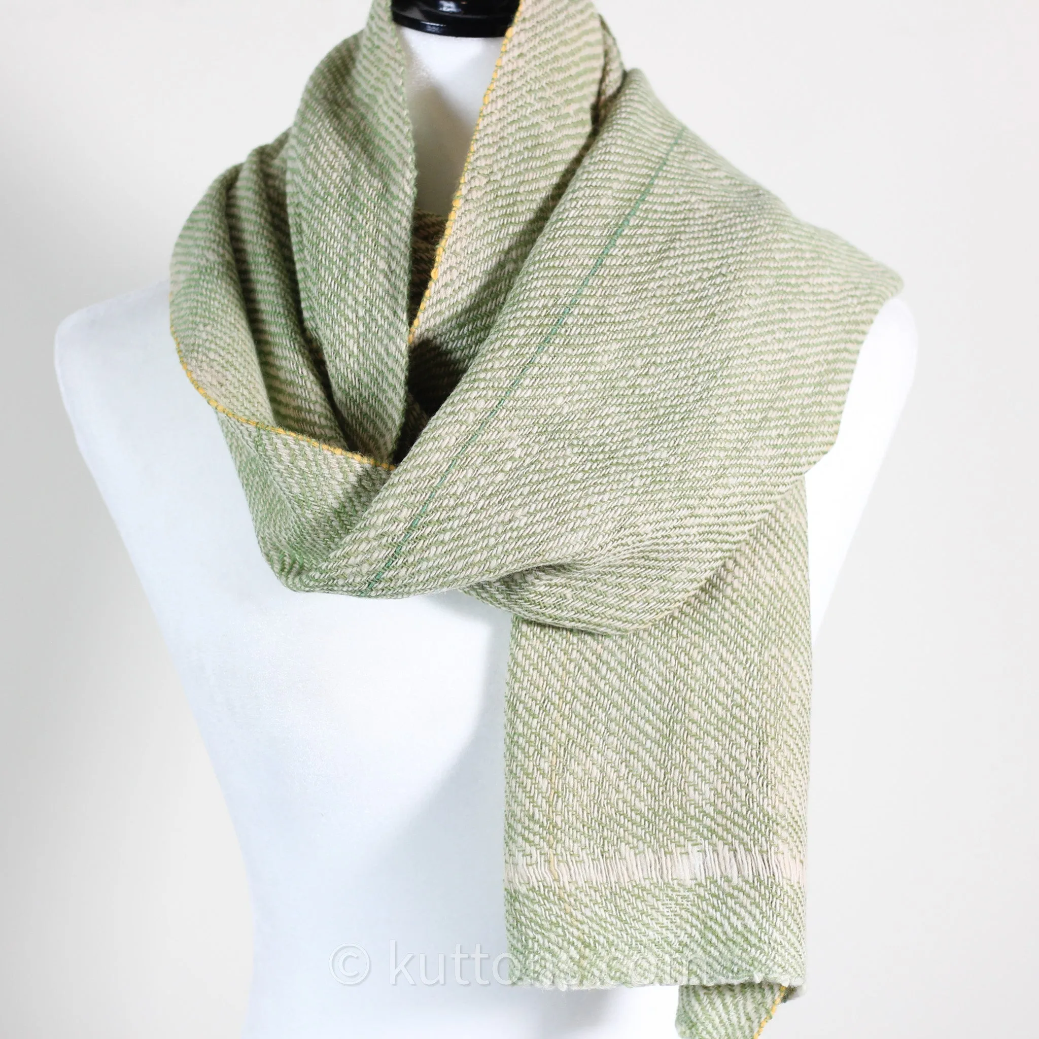 Himalayan & Merino Wool Scarf - Handspun, Handwoven and Naturally-Dyed in the Himalayas with Indigo & Tesu Flowers | Green, 13x76"