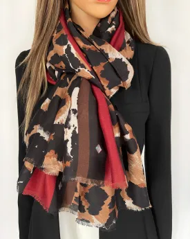 LARGE BROWN CAMEO LEOPARD PRINT SCARF