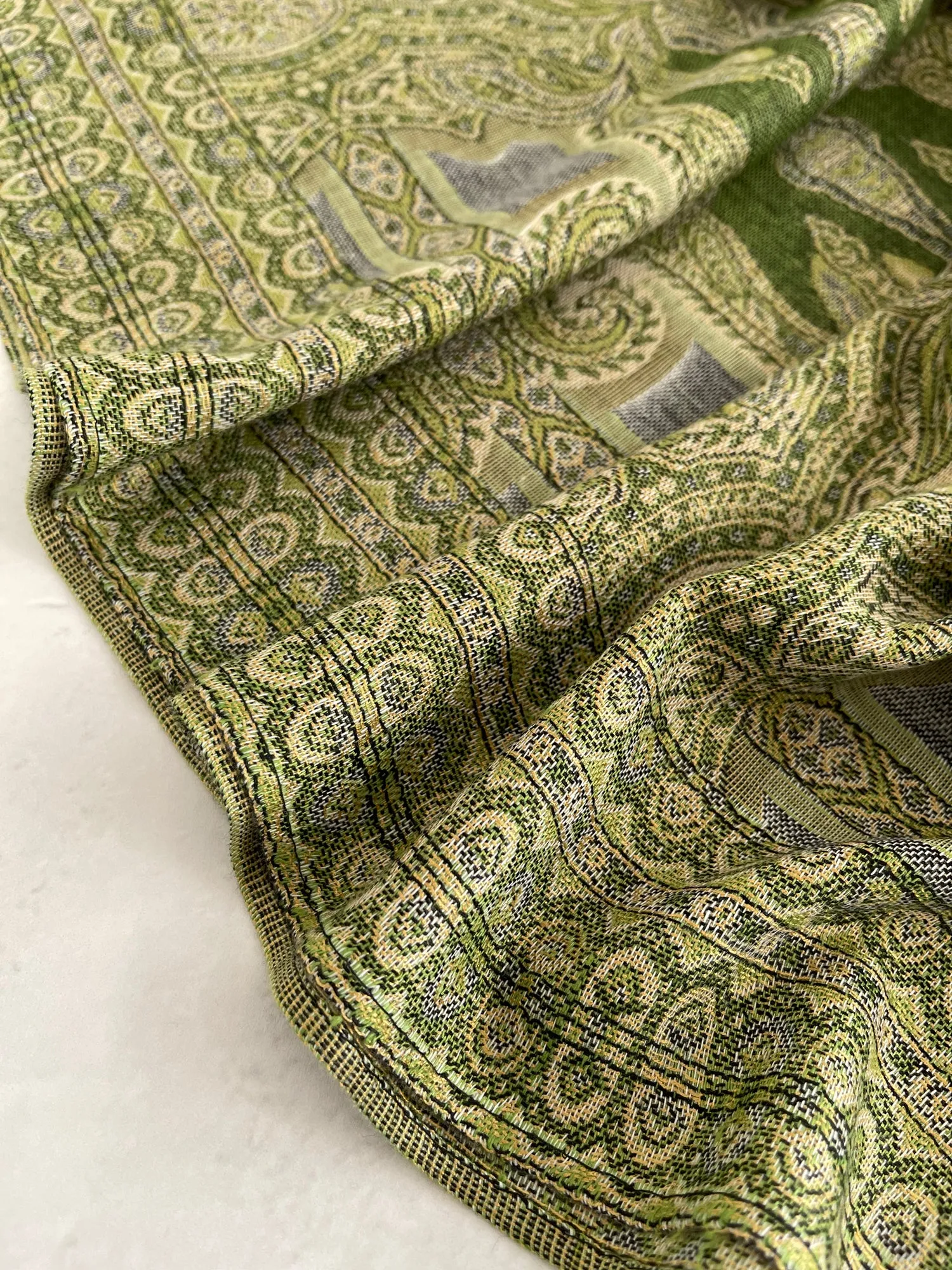 LARGE GREEN REVERSIBLE GEOMETRIC PAISLEY PRINT PASHMINA SHAWL SCARF WRAP