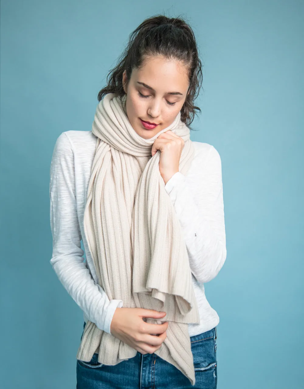 Luxury Rib Plaid Scarf in Cream