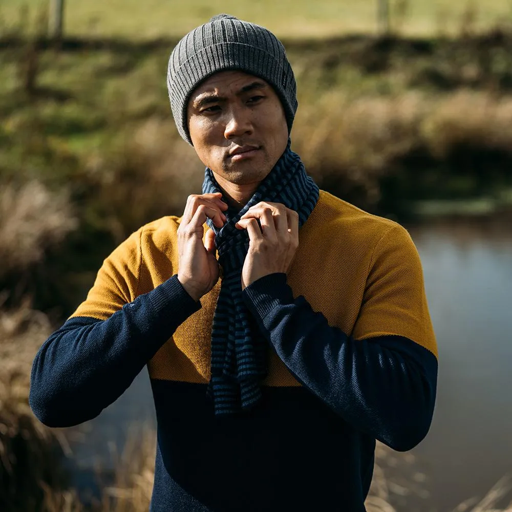 Merino Mini Stripe Scarf (Navy/Denim)