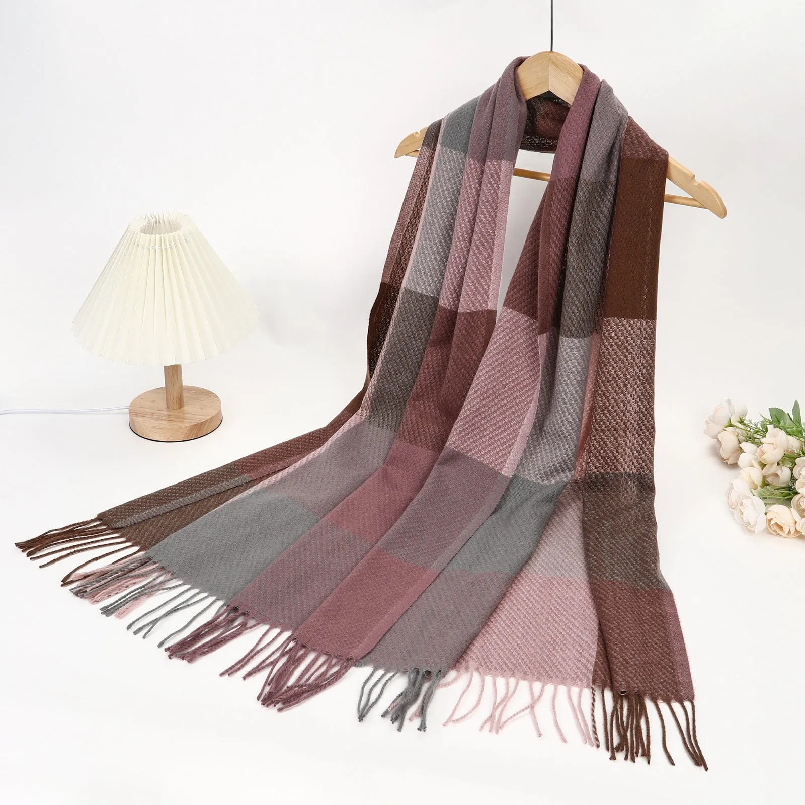 New Women Winter Check Design Cotton/Viscose Warm Scarf