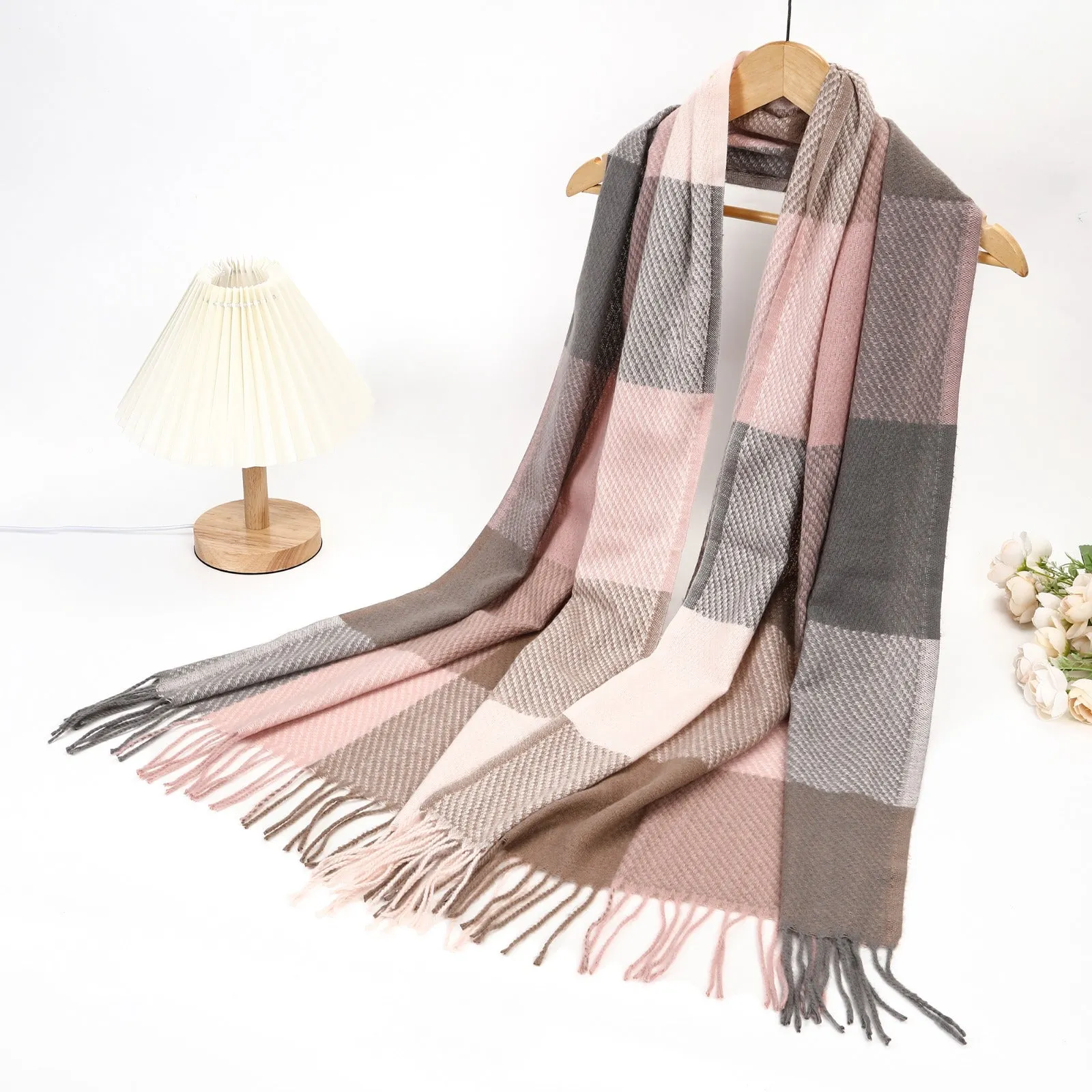 New Women Winter Check Design Cotton/Viscose Warm Scarf