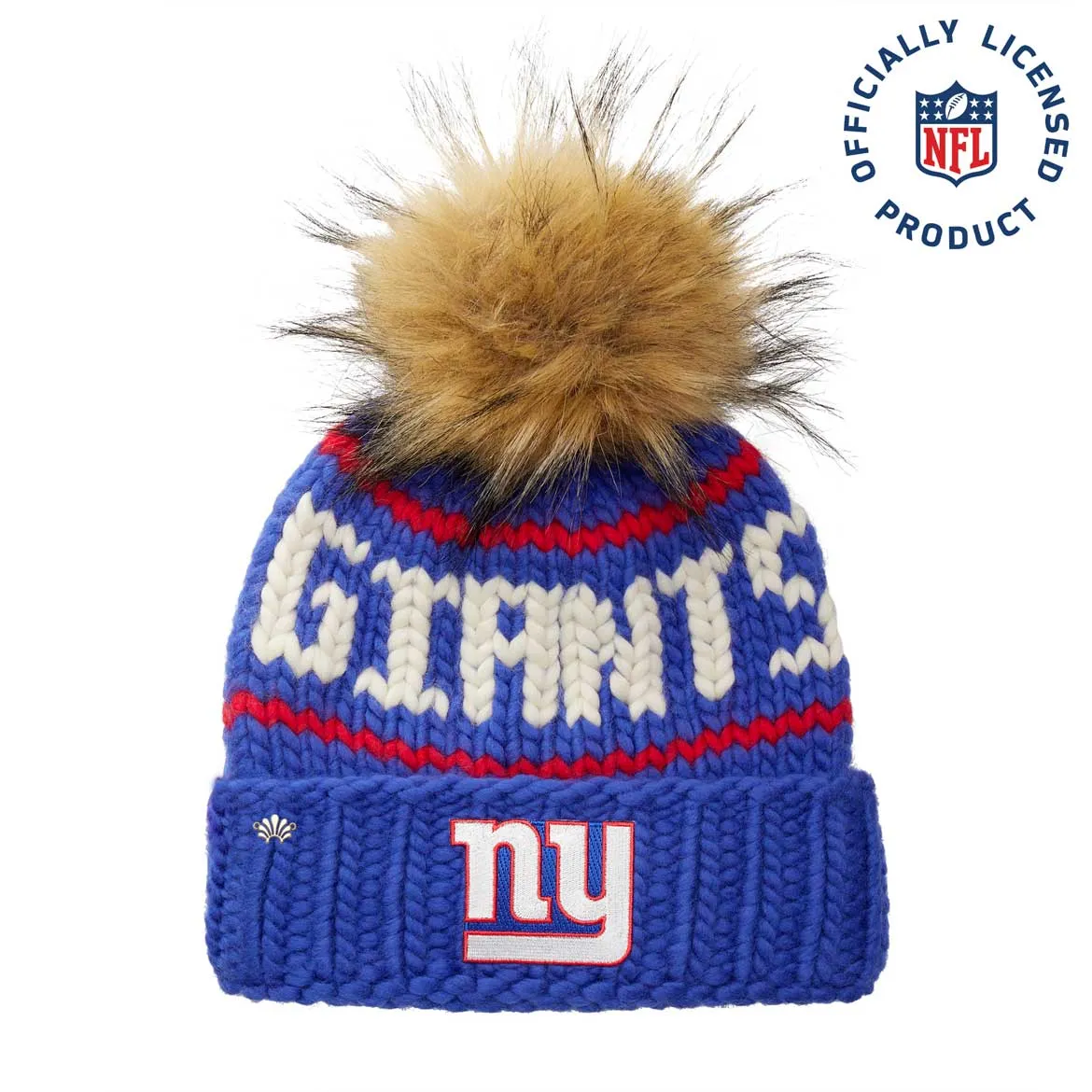 NEW YORK GIANTS LELE SADOUGHI X NFL ROYAL BLUE BEANIE FAUX FUR POM