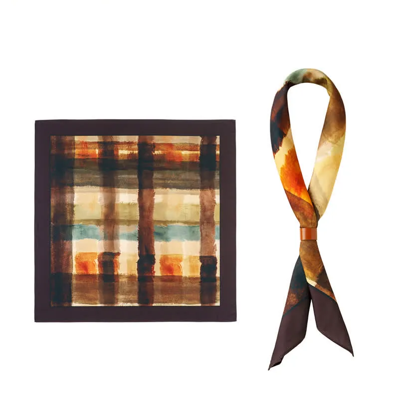 Orange & Brown Oil Painting Print Square Scarf