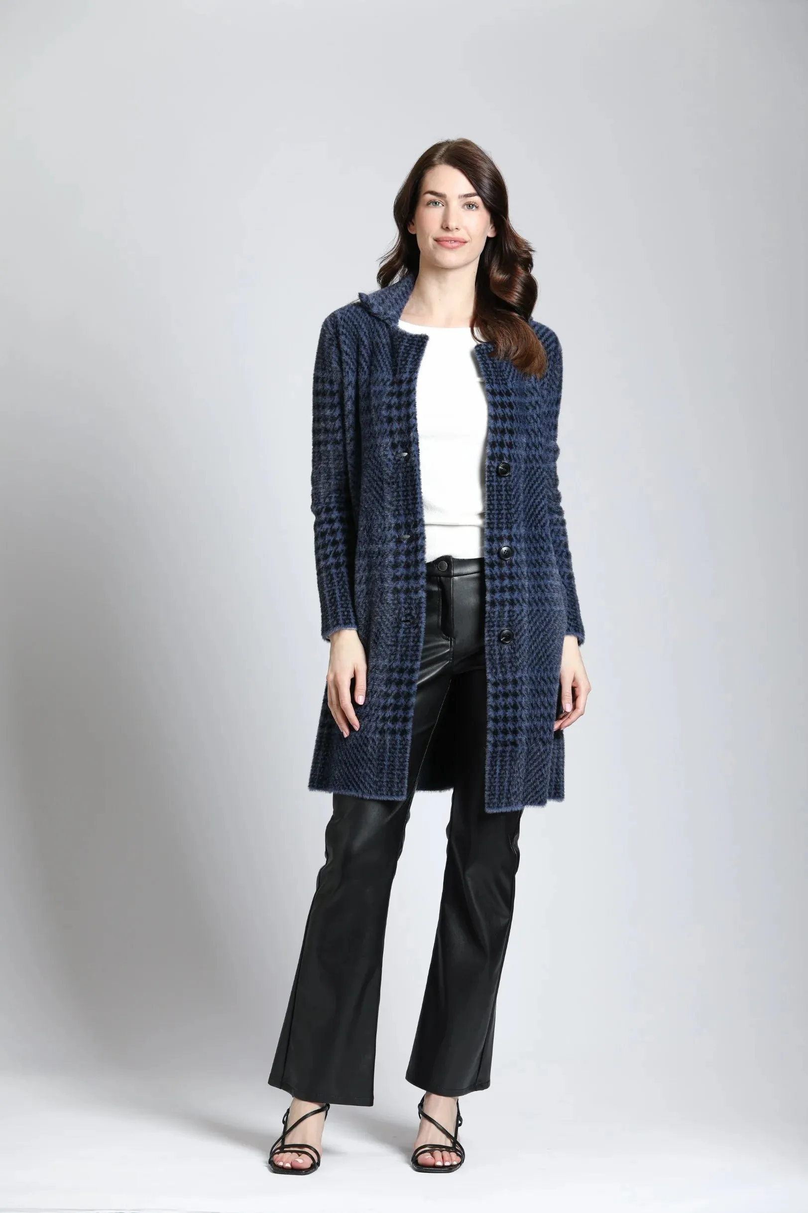 Plush Houndstooth Cozy Coat