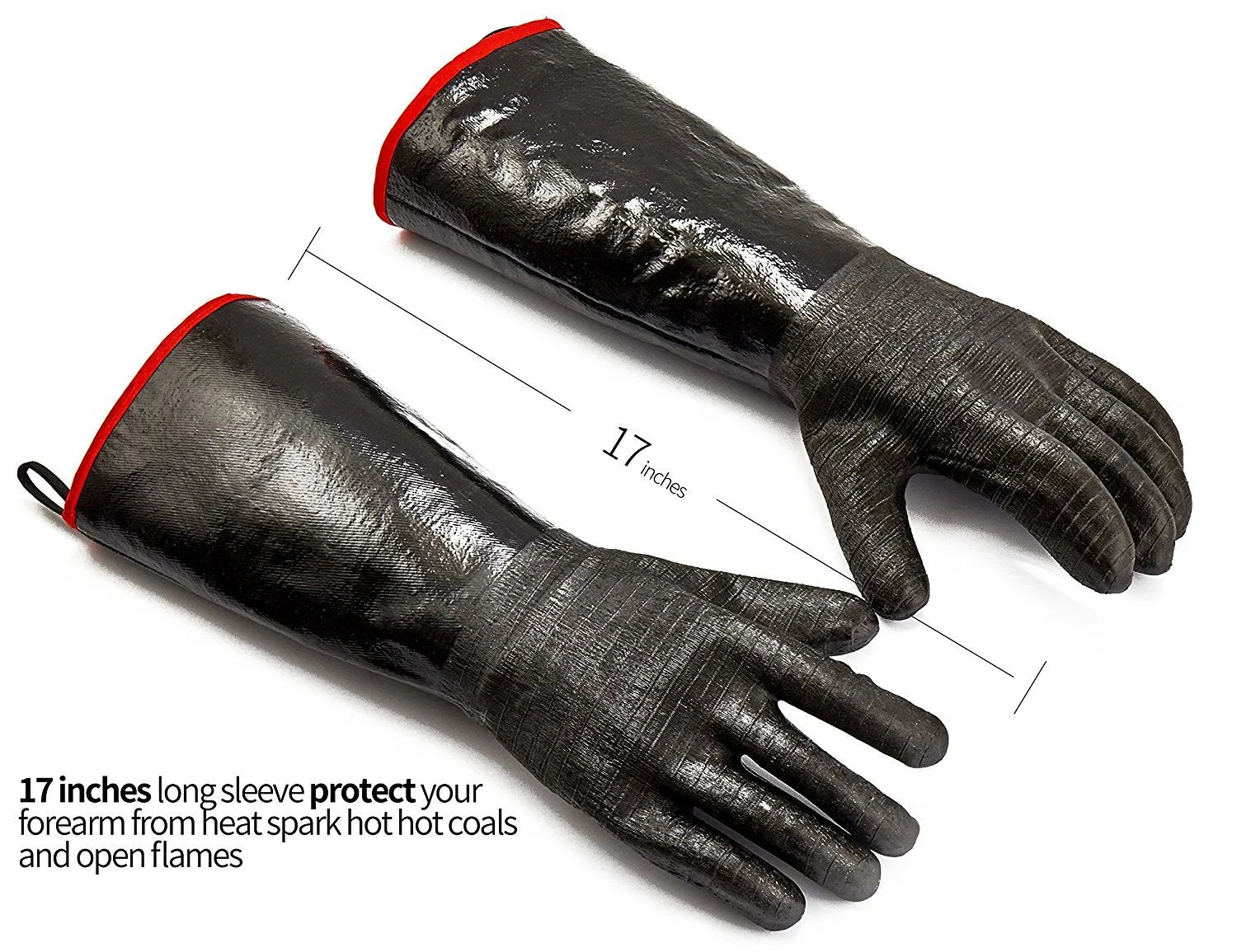 RAPICCA Griller BBQ Heat Resistant Insulated Cooking Gloves for Barbecue/Grill/Smoker/Fry Turkey/Pot Holder/Oven mitt/Baking, Waterproof Neoprene Coating with Textured Palms BlackLong Sleeve 17-InchXL