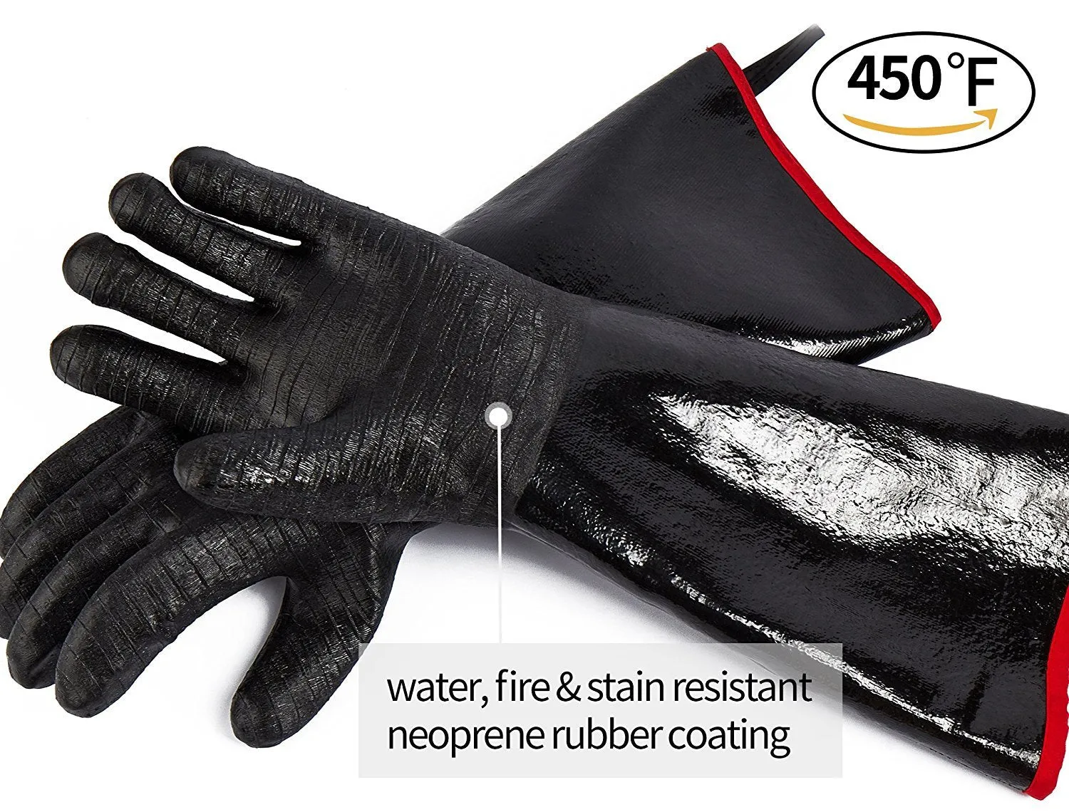 RAPICCA Griller BBQ Heat Resistant Insulated Cooking Gloves for Barbecue/Grill/Smoker/Fry Turkey/Pot Holder/Oven mitt/Baking, Waterproof Neoprene Coating with Textured Palms BlackLong Sleeve 17-InchXL