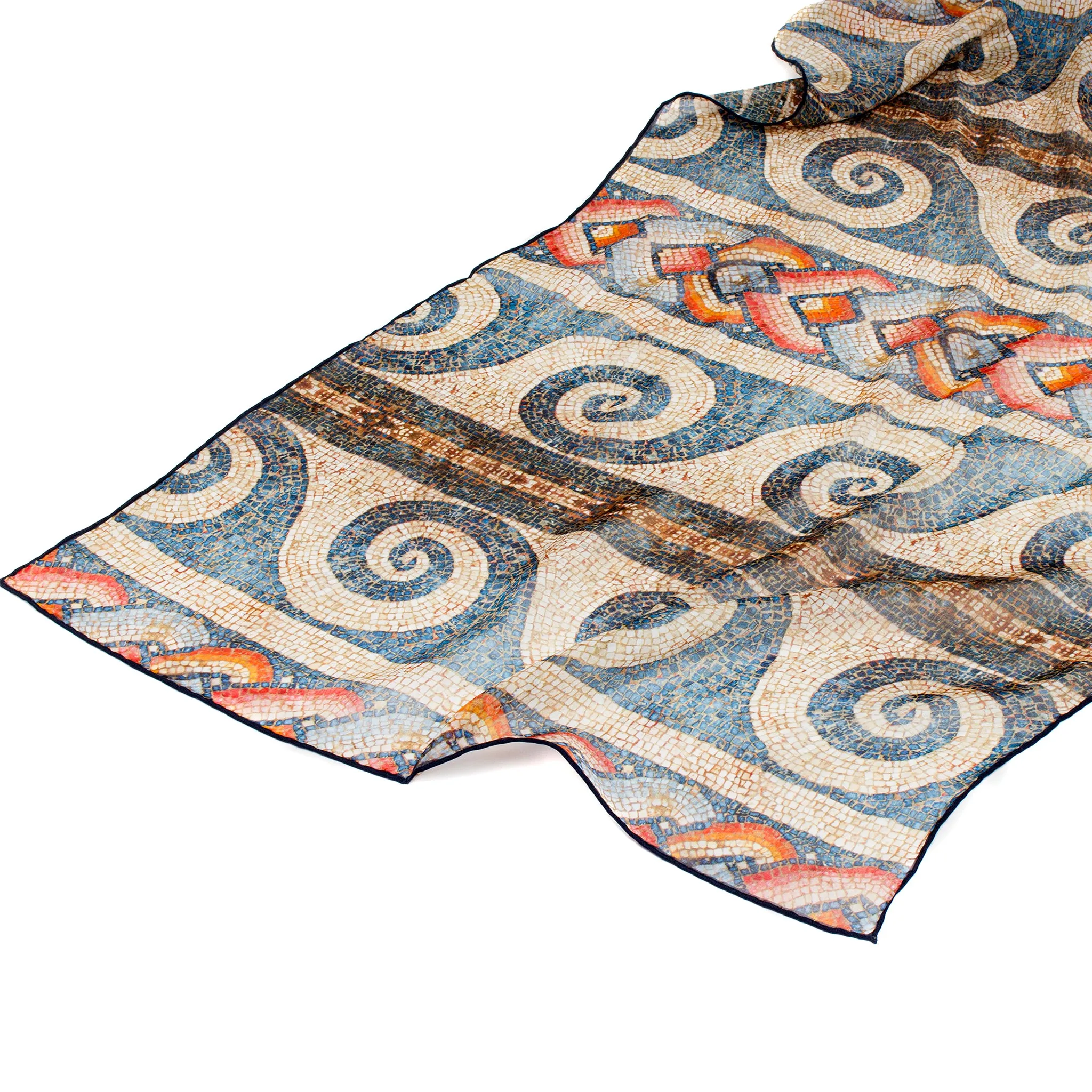 Roman Mosaic Pattern Silk Chiffon Scarf