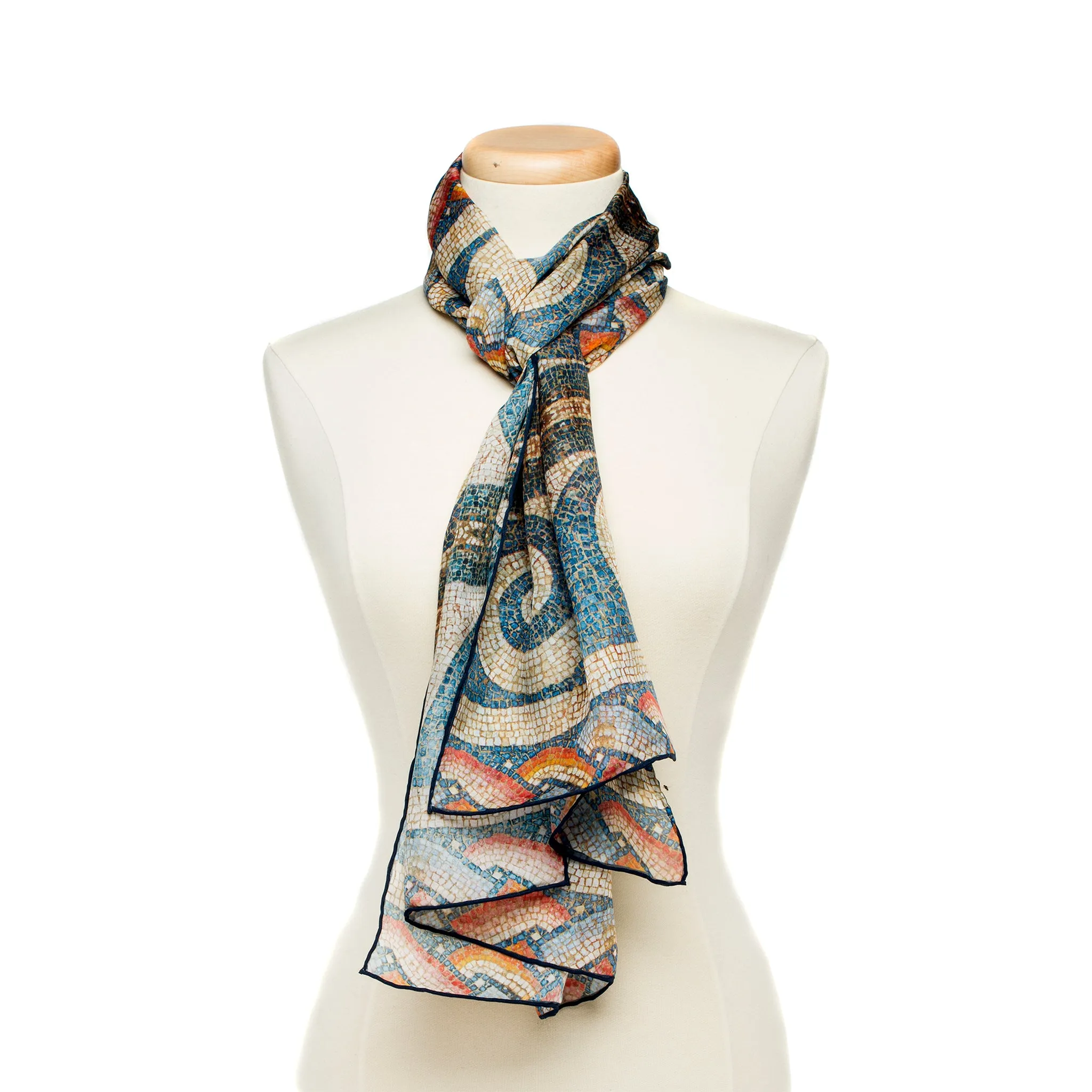 Roman Mosaic Pattern Silk Chiffon Scarf