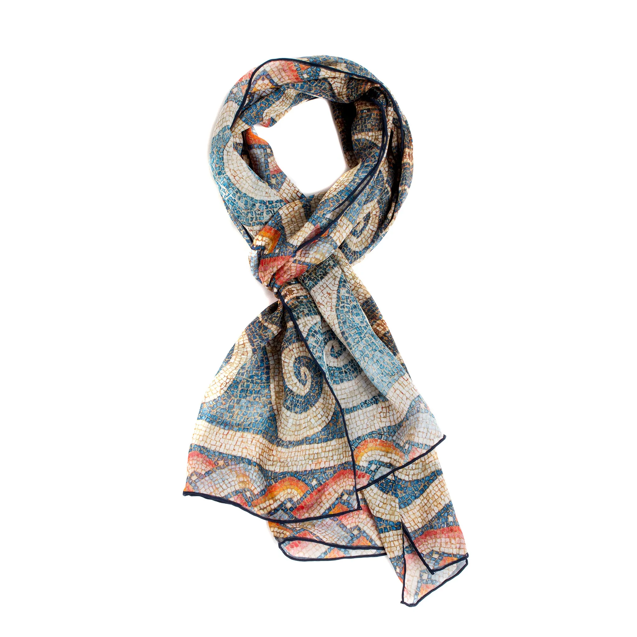 Roman Mosaic Pattern Silk Chiffon Scarf