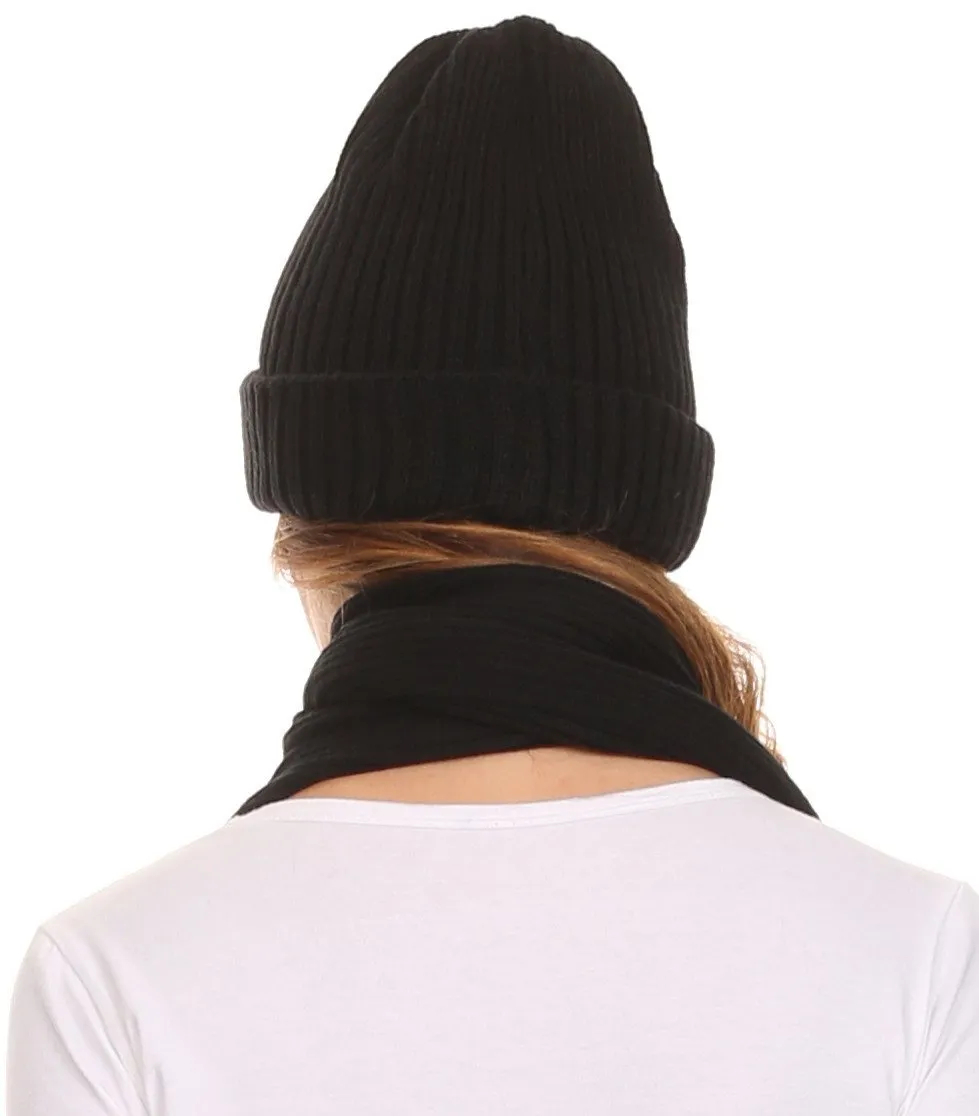 Sakkas  Aldis Unisex Ribbed Knit Beanie Hat And Scarf Set