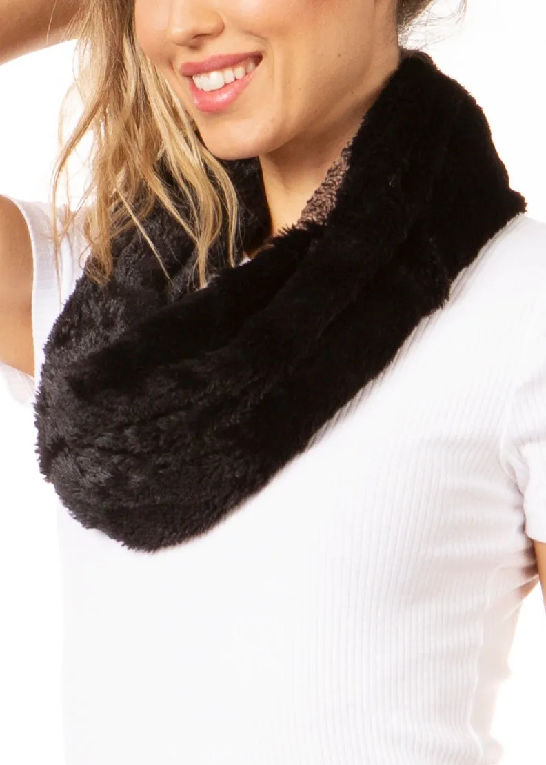 Sakkas Julie Short Wrap Around Two Sided Faux Fur And Ribbed Knit Infinity Scarf