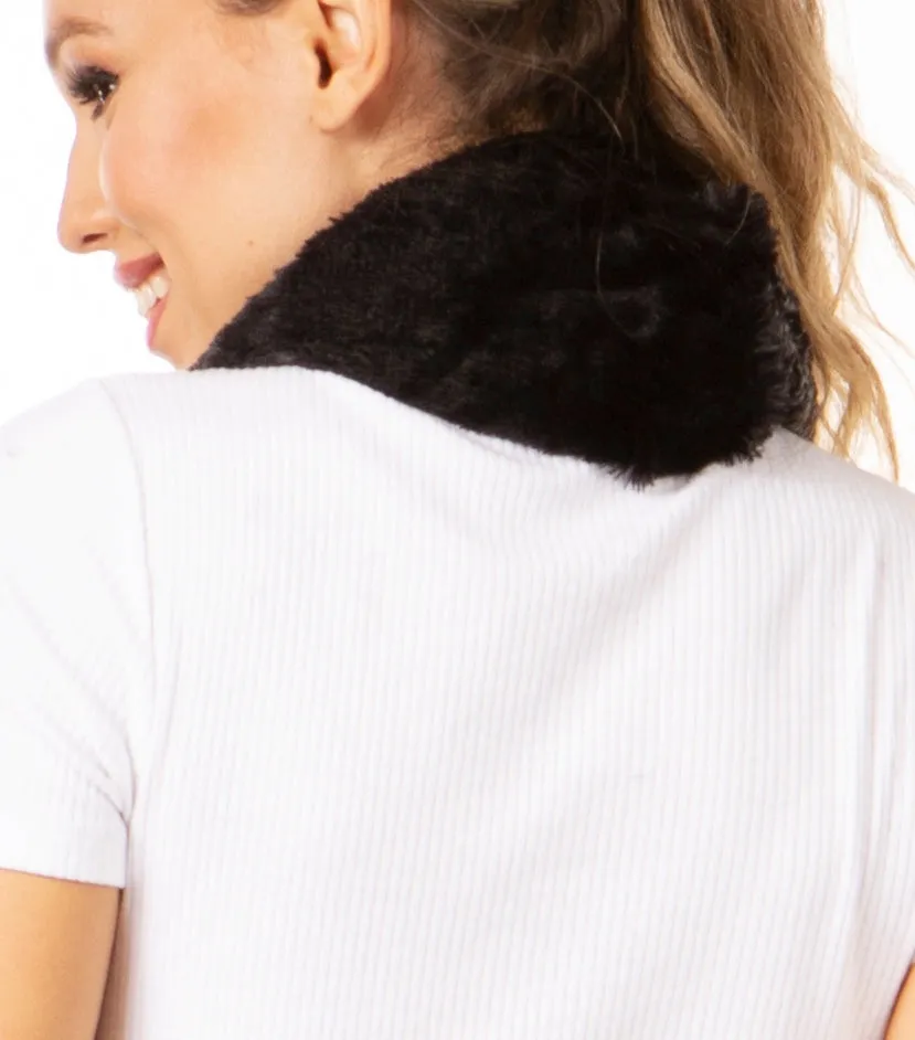 Sakkas Julie Short Wrap Around Two Sided Faux Fur And Ribbed Knit Infinity Scarf