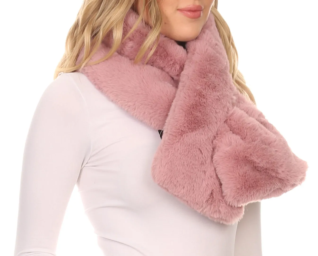 Sakkas Kiy Loophole Faux Fur Long Soft Warm Comfortable Textured Bow Scarf