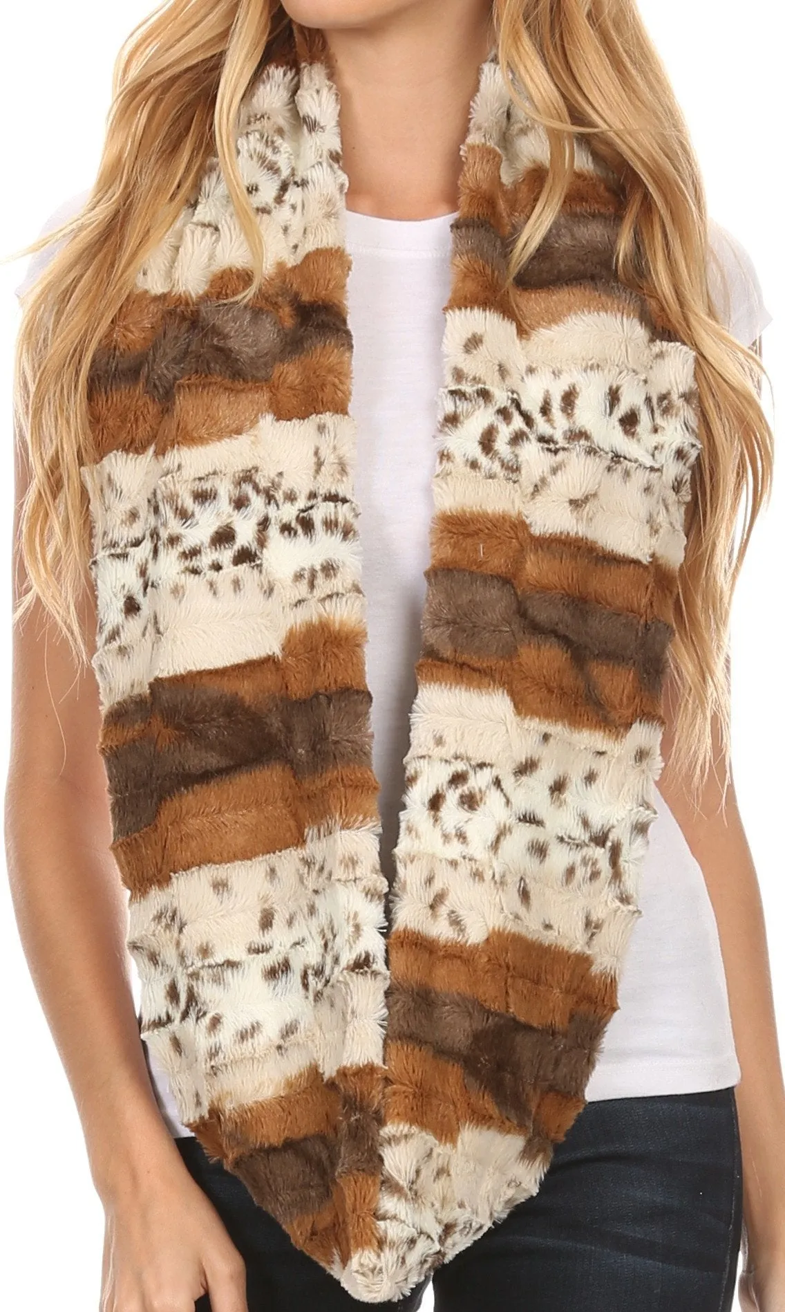 Sakkas Manula Long Wide Infinity Wrap Around Fuzzy Fur Fall Winter Classic Scarf