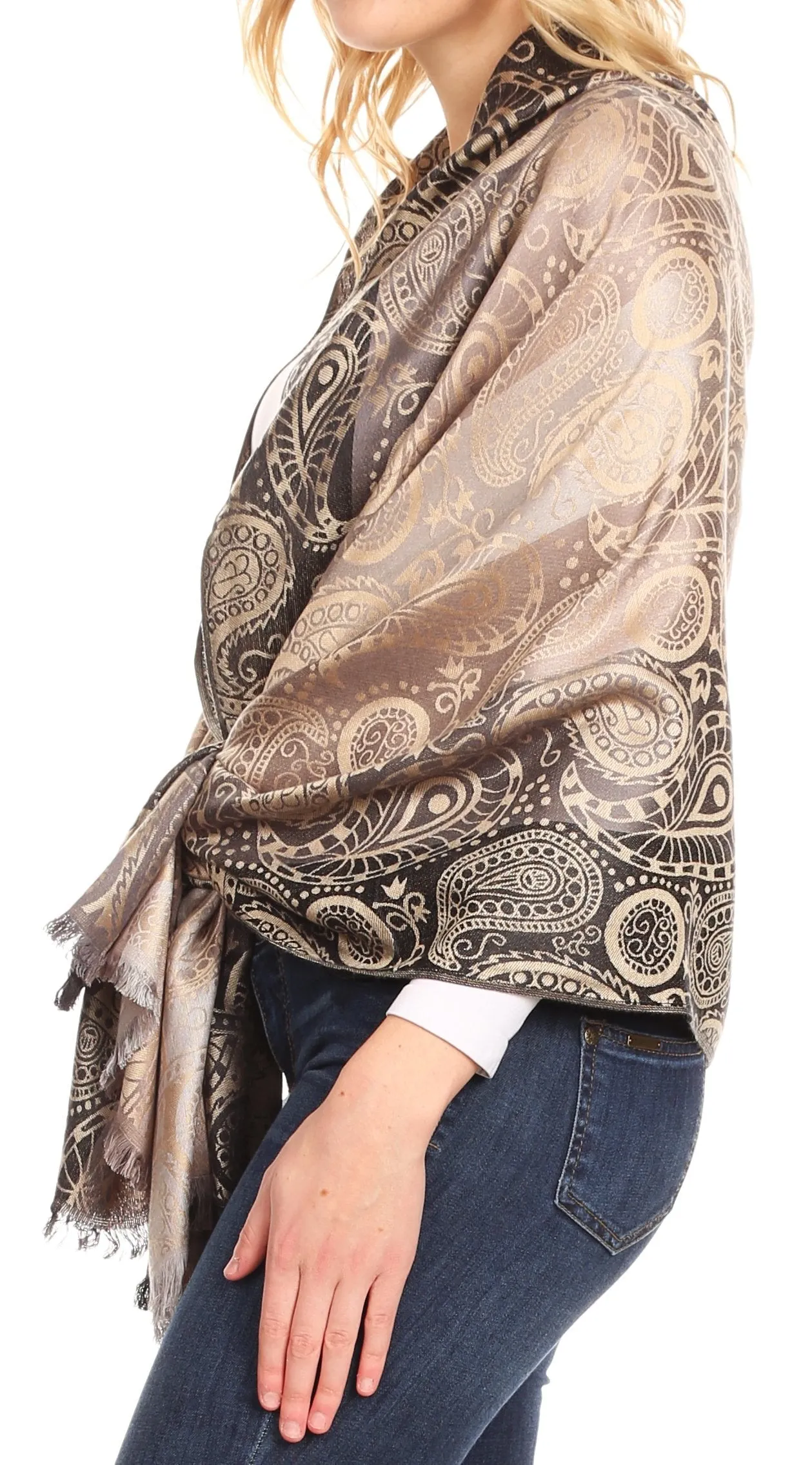 Sakkas Marga Women's Silky Soft Reversible Paisley Woven Pashmina Scarf Shawl Wrap