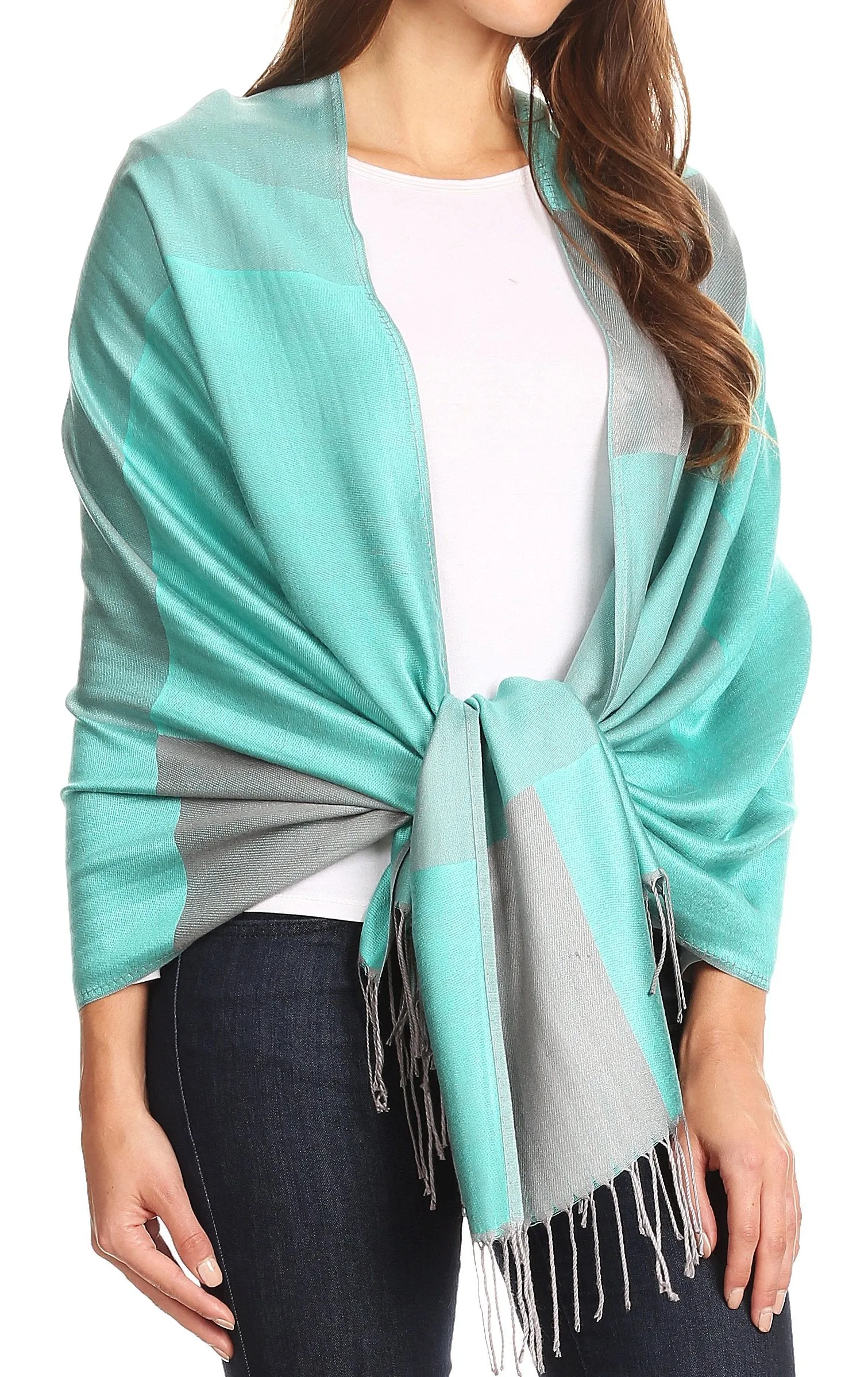 Sakkas Nicola Reversible Warm and Soft Unisex Scarf Stole Wrap Solid Color-block