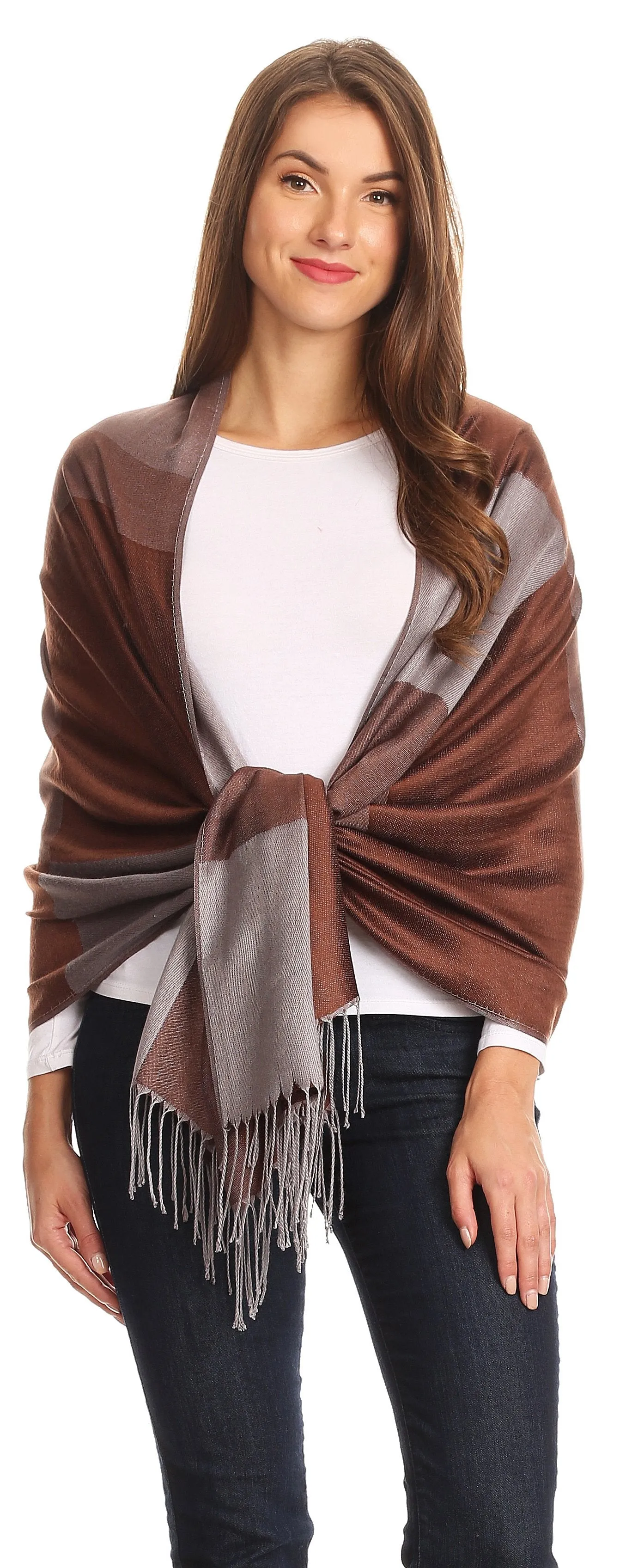 Sakkas Nicola Reversible Warm and Soft Unisex Scarf Stole Wrap Solid Color-block